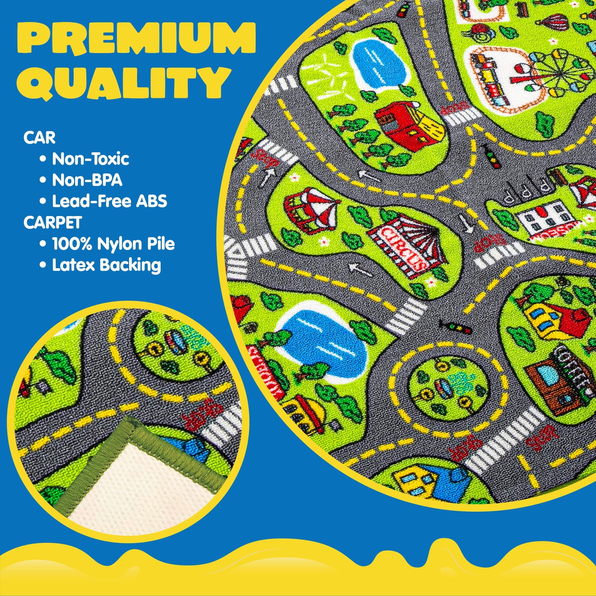 Kids Car Play Rug for Playroom,Durable Toddler Car Track Play Mat Rug,Car Carpet with 12 Pull-Back Vehicle Set