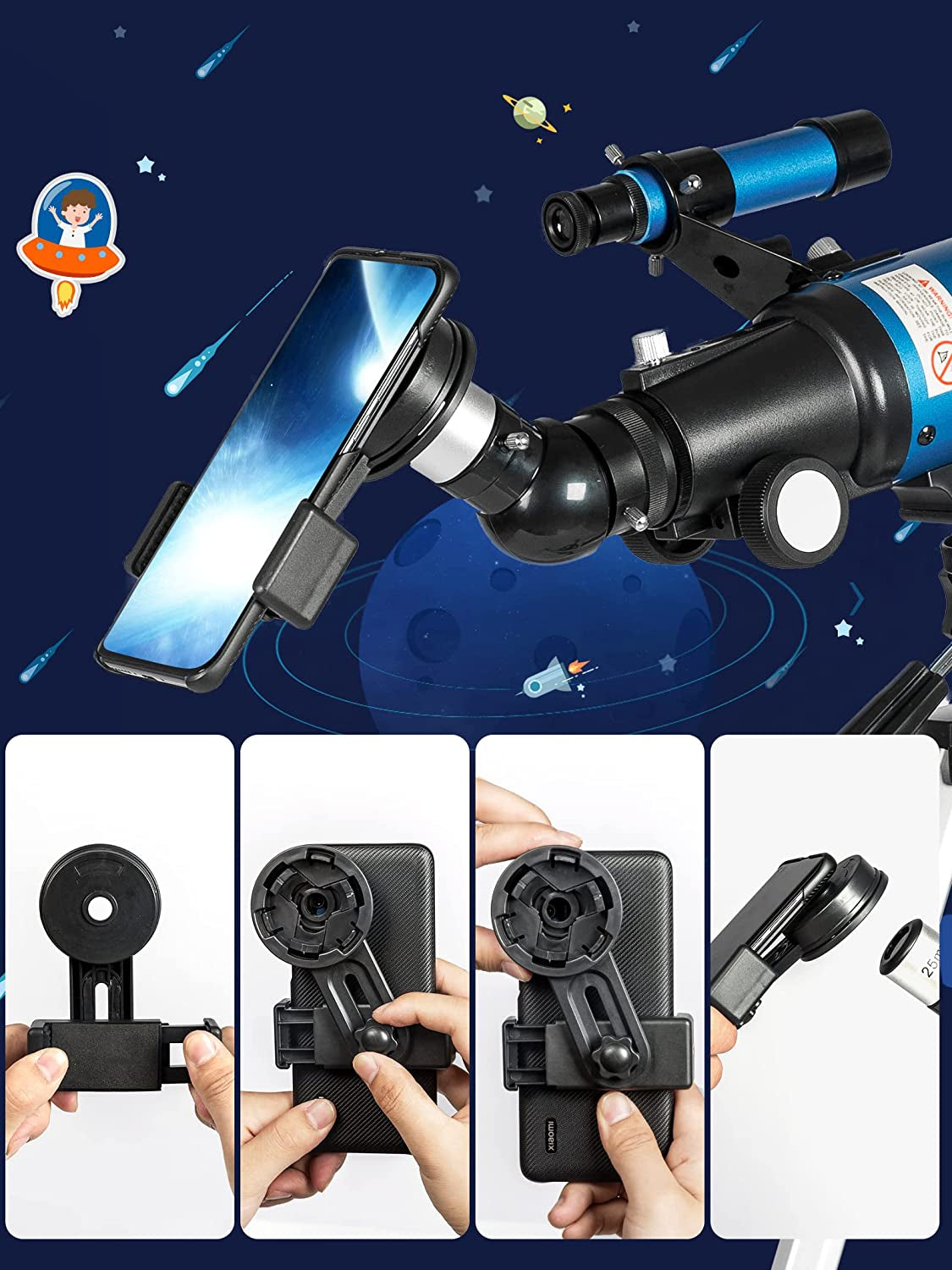 Telescope for Adults Astronomy Beginners - 70Mm Aperture and 400Mm Focal Length Professional Refractor Telescope with Remote Great Christmas Astronomy Gift with Gift Package, Blue