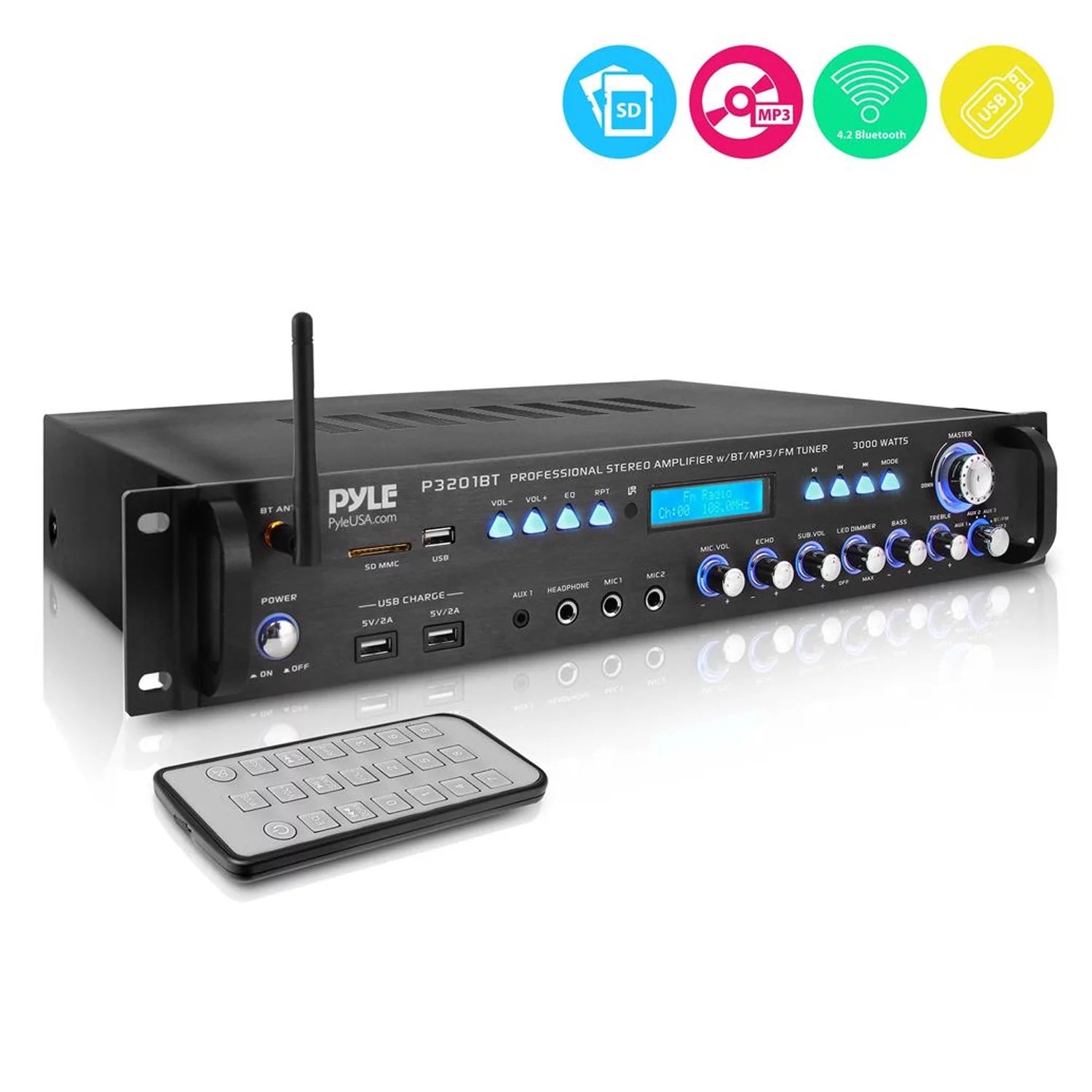 3000 Watt Pro Home Audio Multi Channel Bluetooth Hybrid Amplifier Receiver