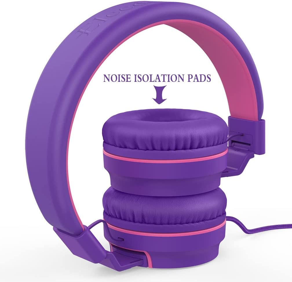 I36 Kids Headphones Children Girls Boys Teens Foldable Adjustable on Ear Headphones 3.5Mm Jack Compatible Cellphones Computer Kindle MP3/4 School Tablet Purple/Red