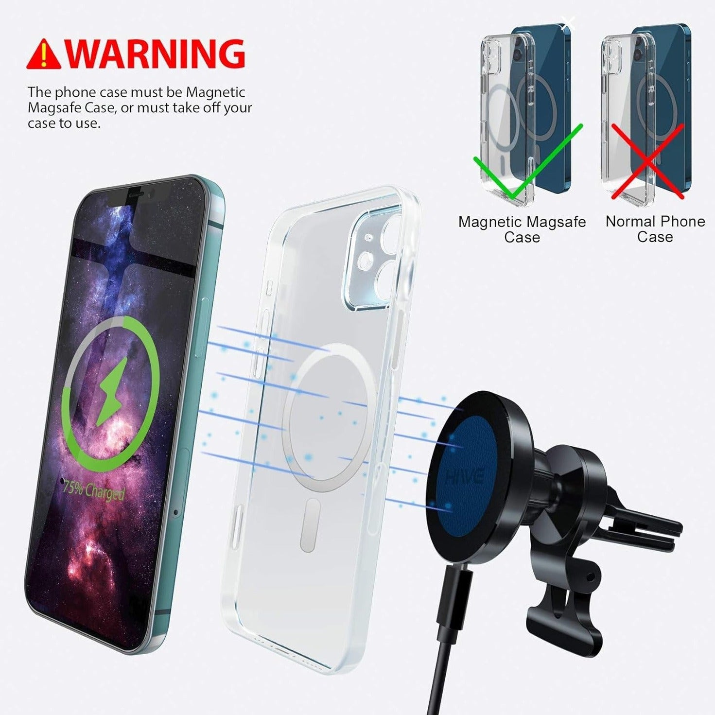 Magnetic Wireless Car Charger for Iphone 14-15W Fast Charging Car Phone Holder Mount Compatible with Iphone 15/14/13/12 Pro Max Mini, Wireless Car Mount Charger for Mag-Safe (Blue)