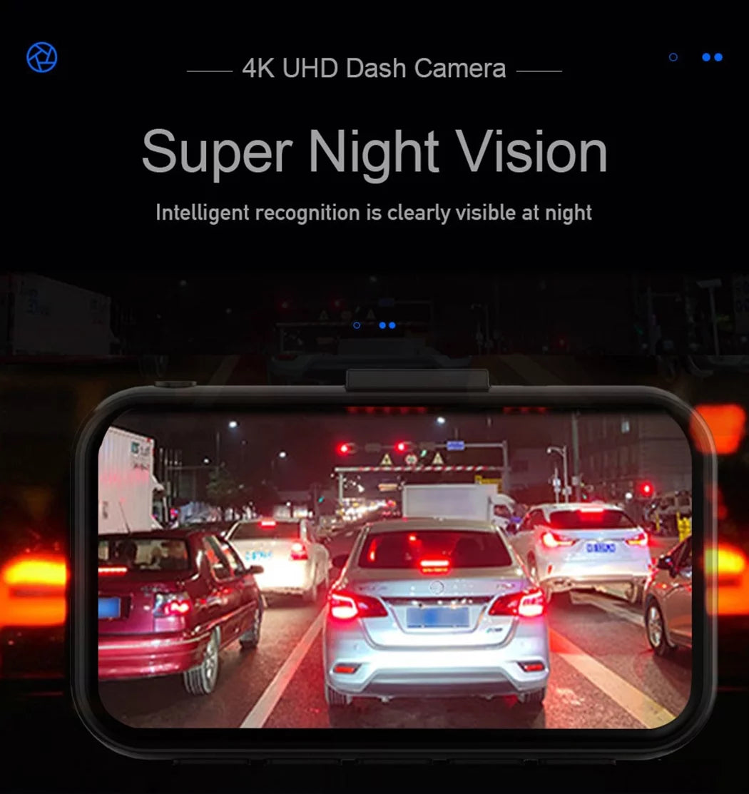4K Dash Cam Front and Rear 3-Inch LCD WDR Dual Dash Camera, with 1080P Waterproof Car Camera, Loop Recording, G-Sensor Function, Motion Detection, Parking Monitor