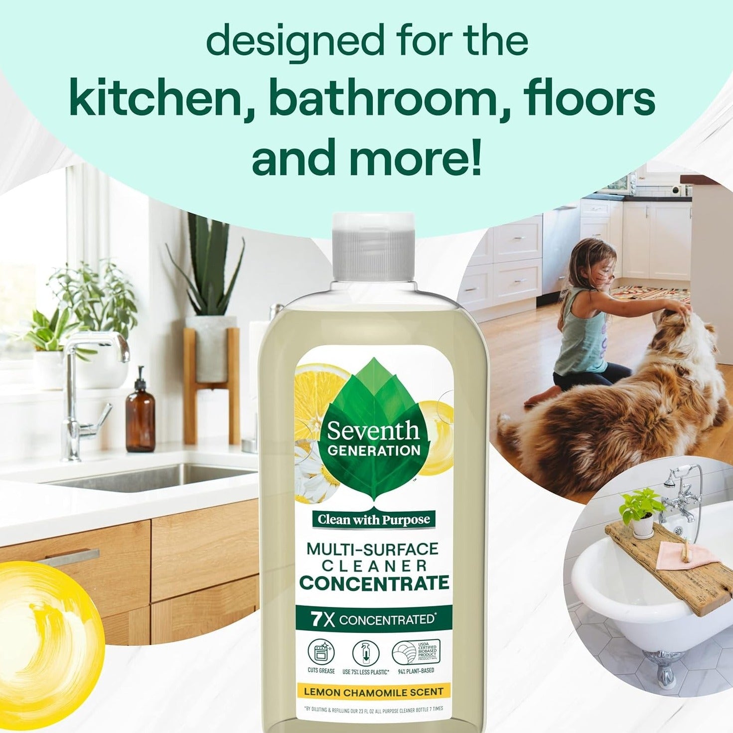 Multi-Surface Cleaner Concentrate, Lemon Chamomile Scent, 7X Concentrated & Cuts Grease, 23.1 Fl Oz
