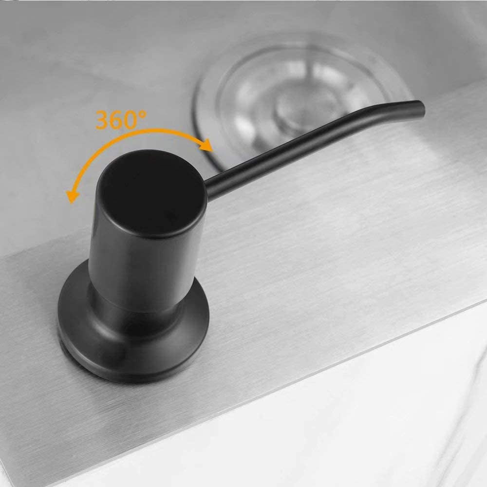 Soap Dispenser for Kitchen Sink, Built in Sink Soap Dispenser Lotion Dispenser with 17 Ounce Bottle, Stainless Steel Sink Soap Dispenser, Black