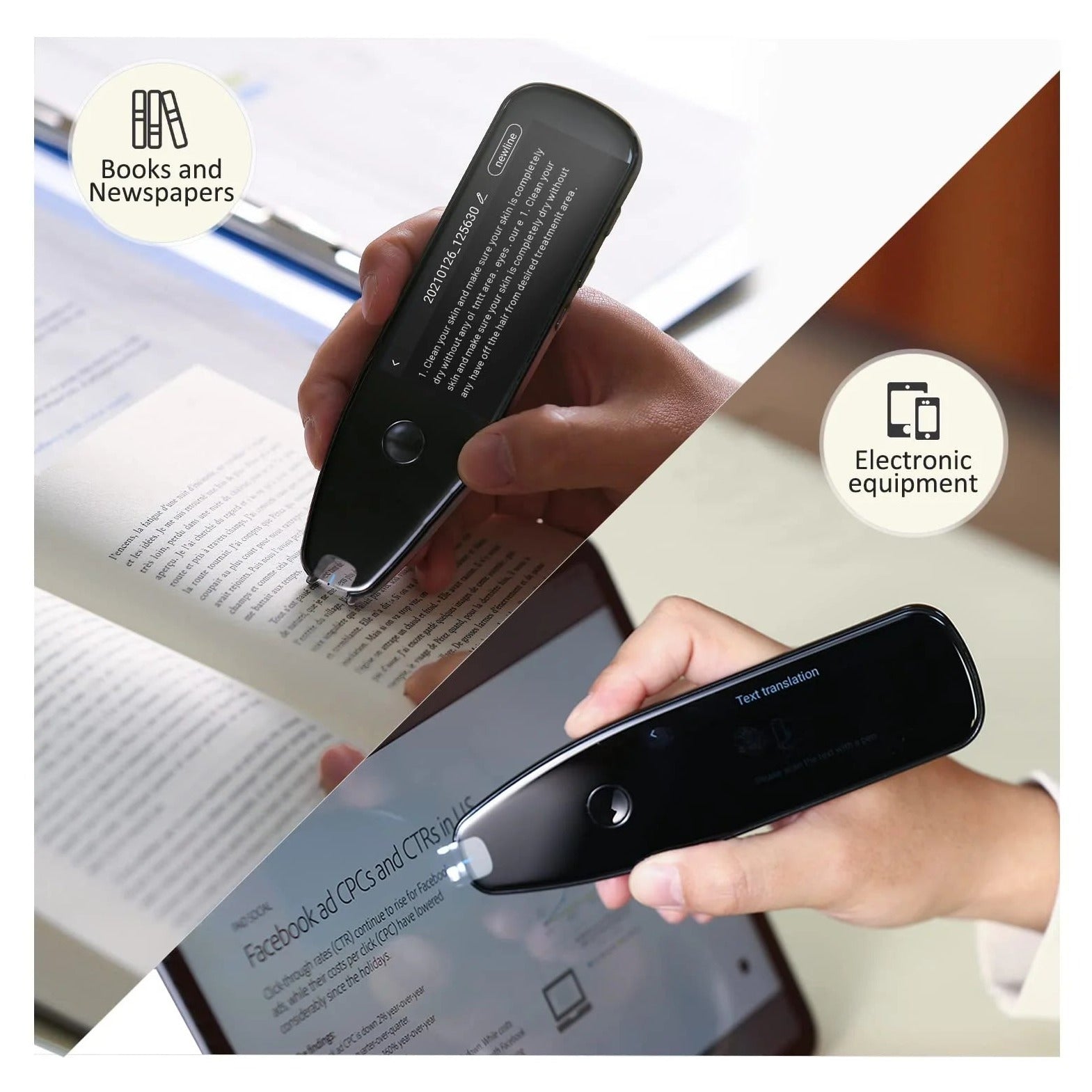 Language Translator Device, Reader Pen Translation Scanner Dictionary Pen with Voice & Camera Translators, Portable Translator for Language Learners, Black