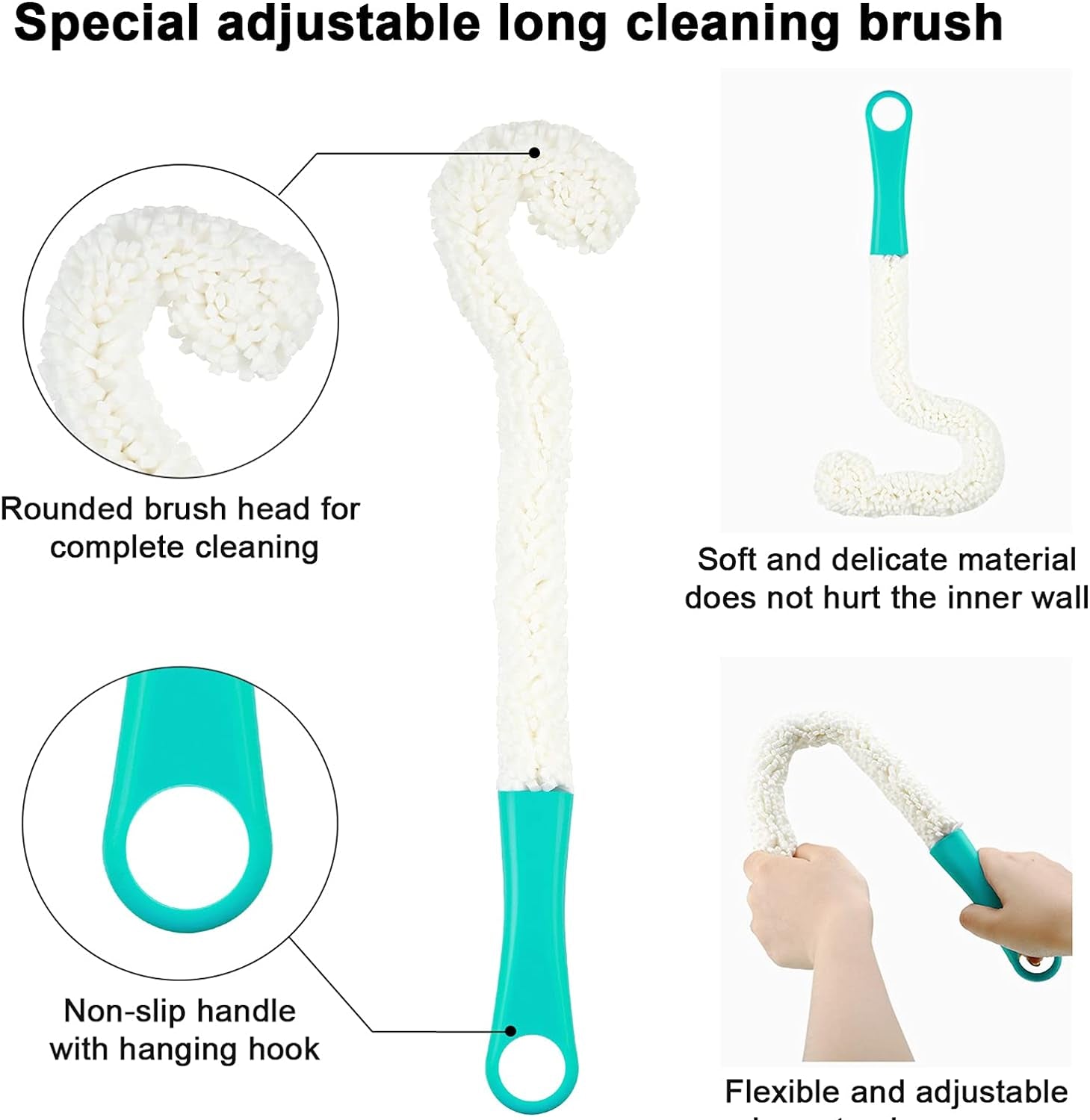3 Pieces Wine Cleaning Brush Flexible Bottle Scourer with Stainless Steel Decanter Cleaning Balls Multi-Function Household Cleaning Tools for Goblets/Champagne Flutes/Cups/Glasses (Green)