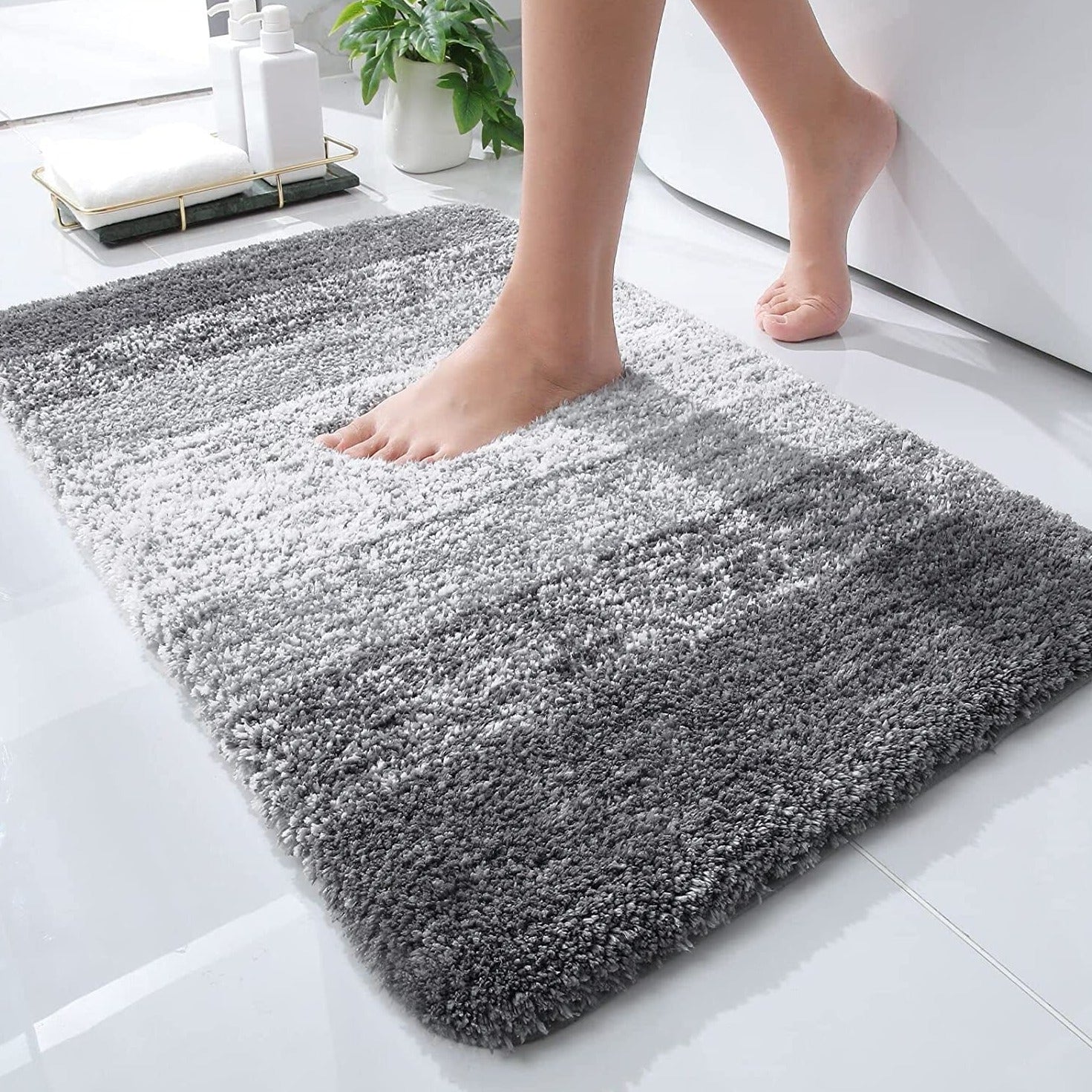 Luxury Bathroom Rug Mat 24X16, Extra Soft and Absorbent Microfiber Bath Rugs, Non-Slip Plush Shaggy Bath Carpet, Machine Wash Dry, Bath Mats for Bathroom Floor, Tub and Shower, Grey