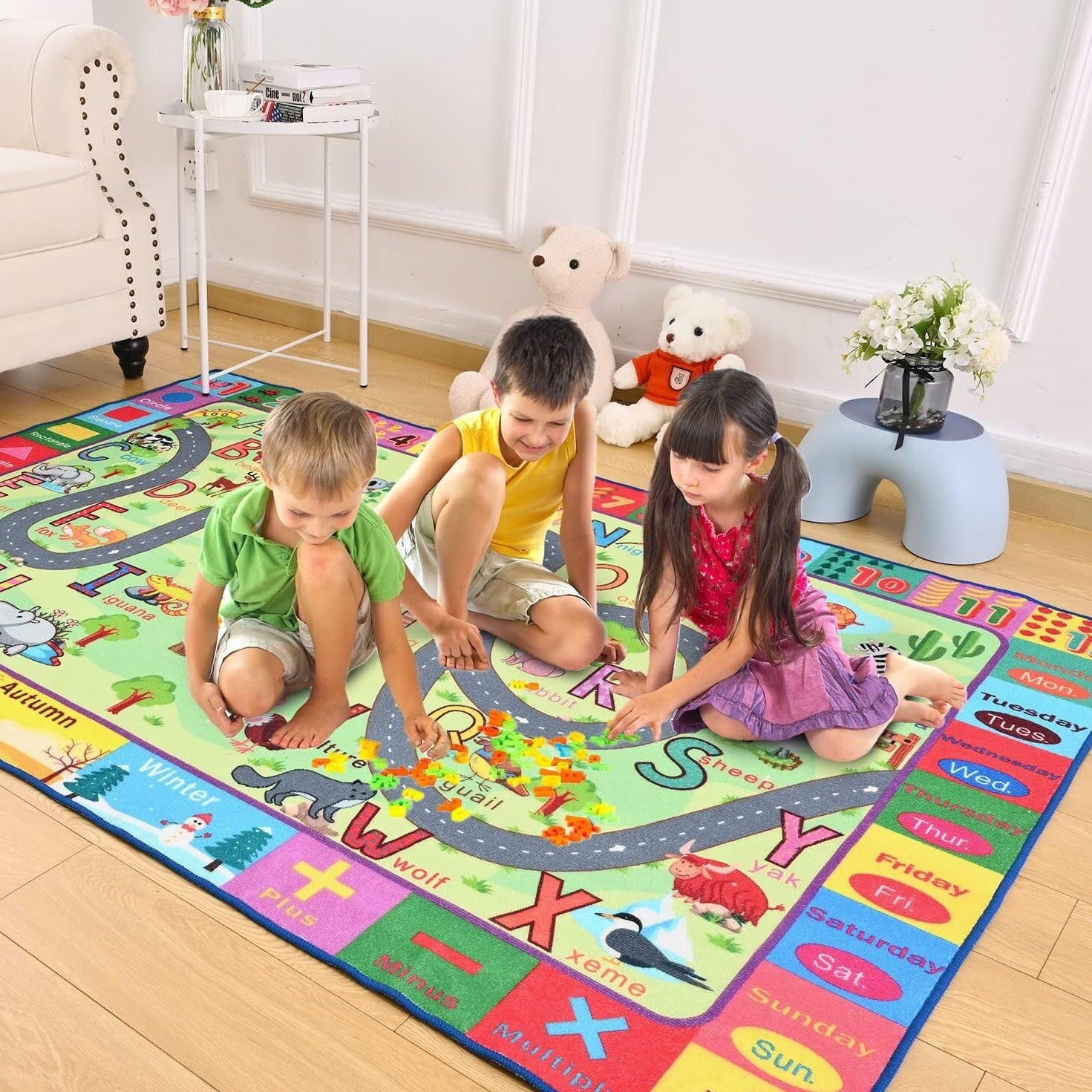 Kids Rugs Animals Zoo Carpet Play Rug for Playroom ABC Educational Mat Alphabet Area Rug, Cute Cartoon Daycare Supplies, Kids Gift for Playroom,Bedroom and Nursery 3'X5'