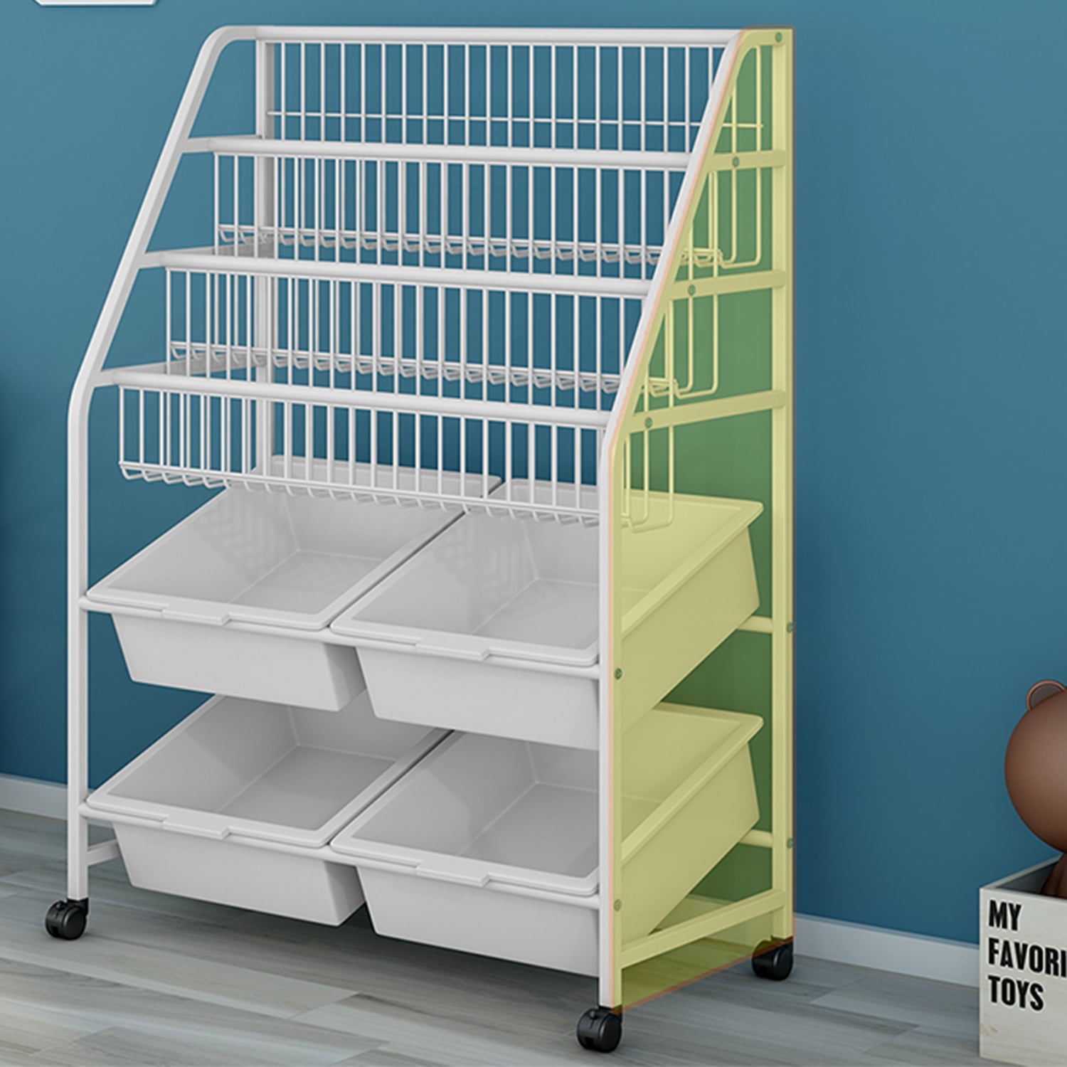 Toy Storage Cabinet,Children'S Toy Storage Rack with 4 Storage Box for Playroom Bedroom Living Room,Beige