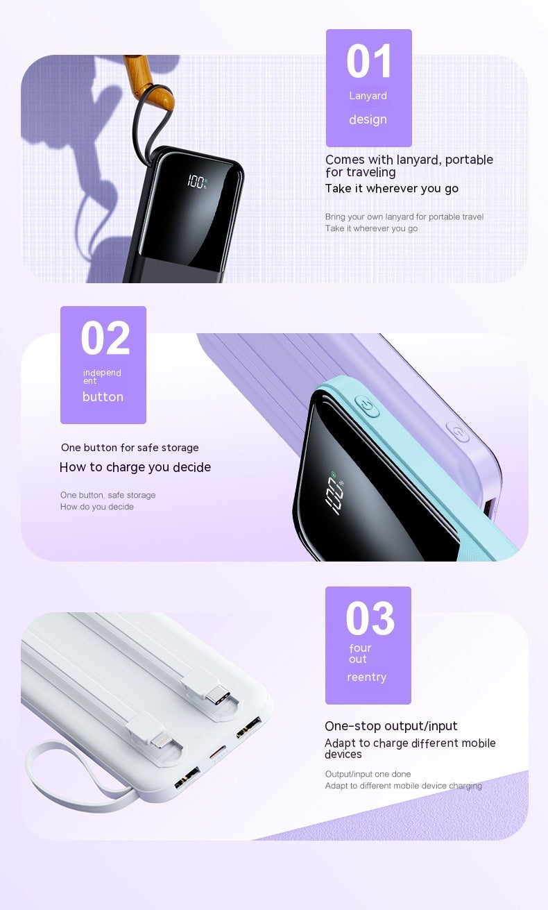Fast Charge With Cable 20000mAh Large Capacity Ultra-thin Portable Mobile Power Pack