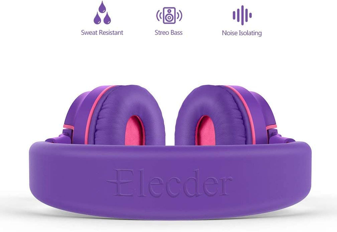 I36 Kids Headphones Children Girls Boys Teens Foldable Adjustable on Ear Headphones 3.5Mm Jack Compatible Cellphones Computer Kindle MP3/4 School Tablet Purple/Red