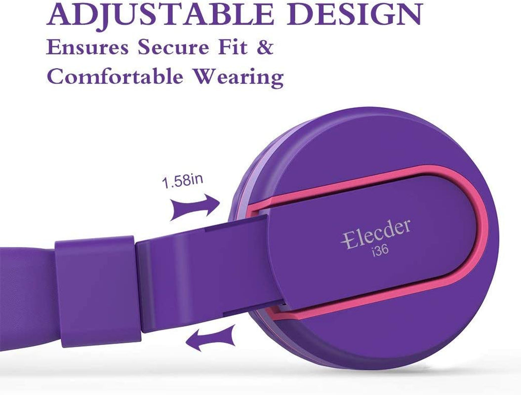 I36 Kids Headphones Children Girls Boys Teens Foldable Adjustable on Ear Headphones 3.5Mm Jack Compatible Cellphones Computer Kindle MP3/4 School Tablet Purple/Red