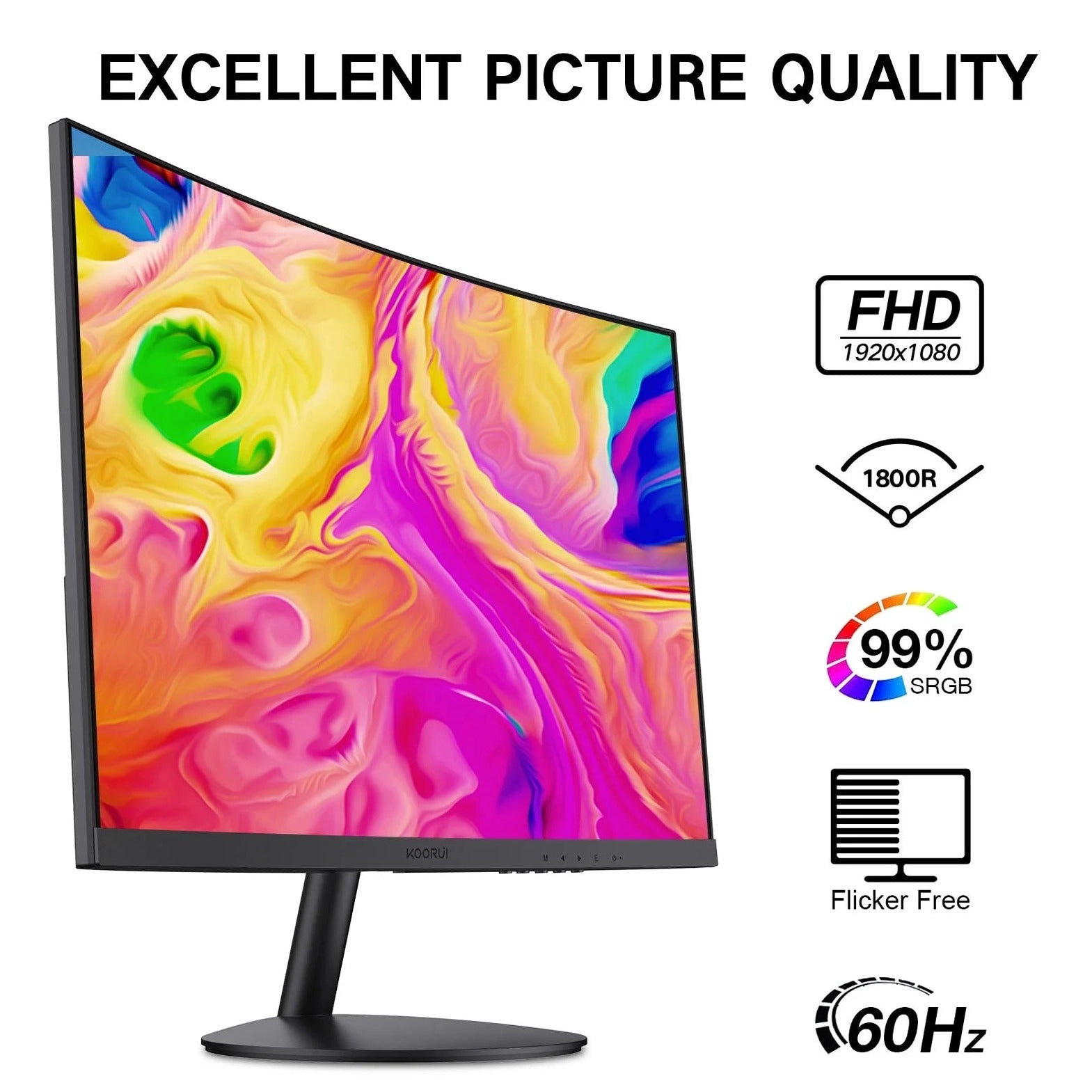 24 Inch Curved Computer Monitor,Fhd 1080P 60Hz 1800R Desktop Monitors for Computer,Hdmi&Vga Ports,Eye Care, Black