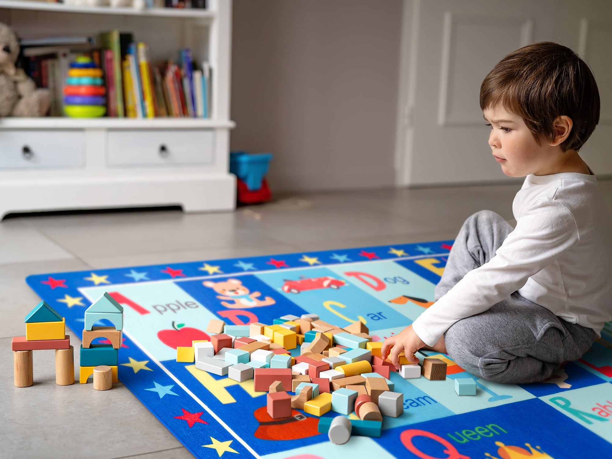 Kids Rugs for Playroom ABC Educational Area Rug, Cute Cartoon Daycare Supplies, Kids Gift for Playroom Bedroom,3'X5'Blue
