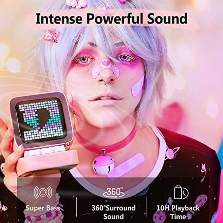 Ditoo Retro Pixel Art Game Bluetooth Speaker with 16X16 LED App Controlled Front Screen (Pink)