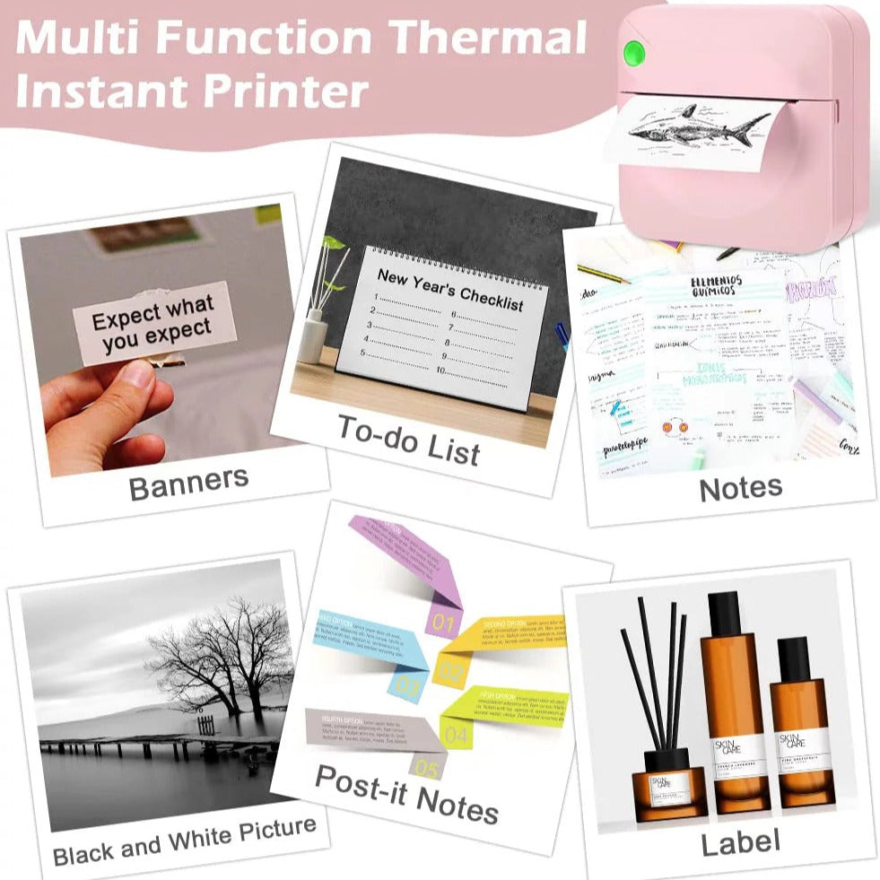 Mini Printer, Bluetooth Pocket Thermal Printer Inkless Portable Sticker Printer Compatible with Ios and Android, Wireless Photo Printer for Printing Label, Journal, Study Notes, Memo, Photos