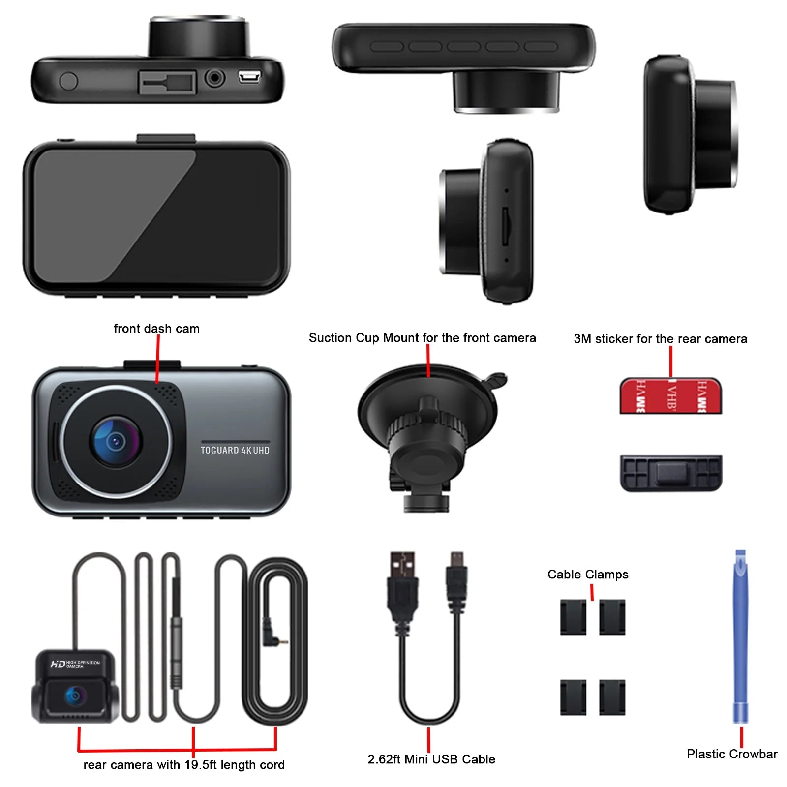 4K Dash Cam Front and Rear 3-Inch LCD WDR Dual Dash Camera, with 1080P Waterproof Car Camera, Loop Recording, G-Sensor Function, Motion Detection, Parking Monitor