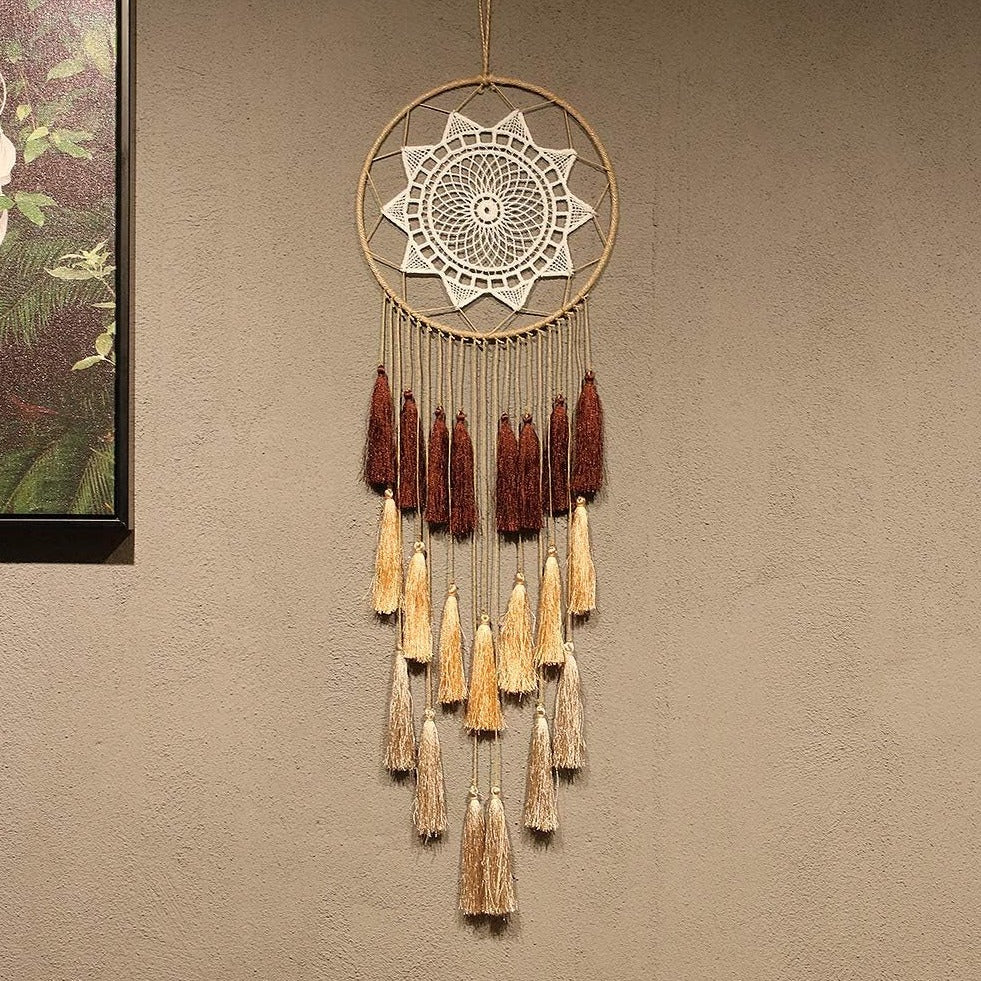 Macrame Dream Catchers for Bedroom - Tassel Wall Hanging Handmade Dreamcatchers Home Decor with Tassel Feather Ornament Craft Blessing Gift (Mix Brown)