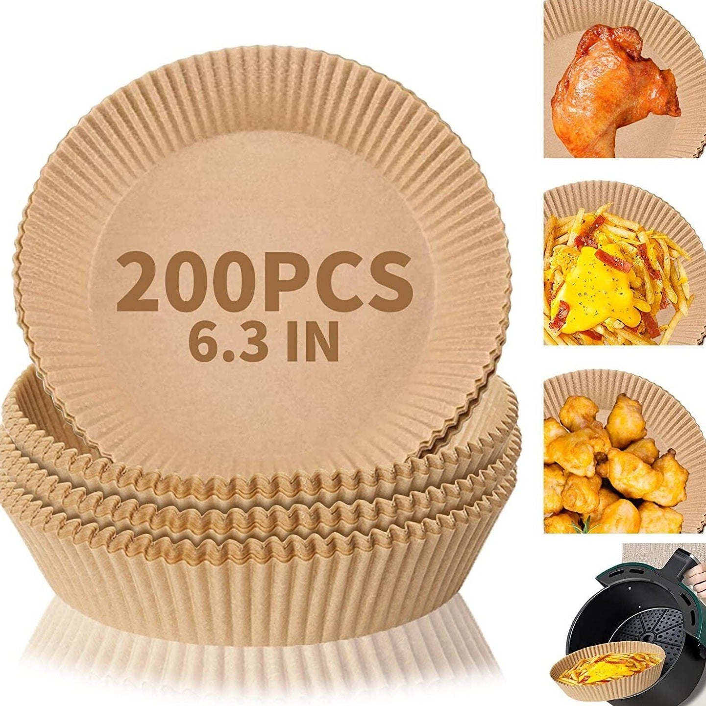Air Fryer Disposable Paper Liner Non-stick Disposable Liners, 200PCS Air Fryer Disposable Paper Liners, 6.3In Round Air Fryer Parchment Paper