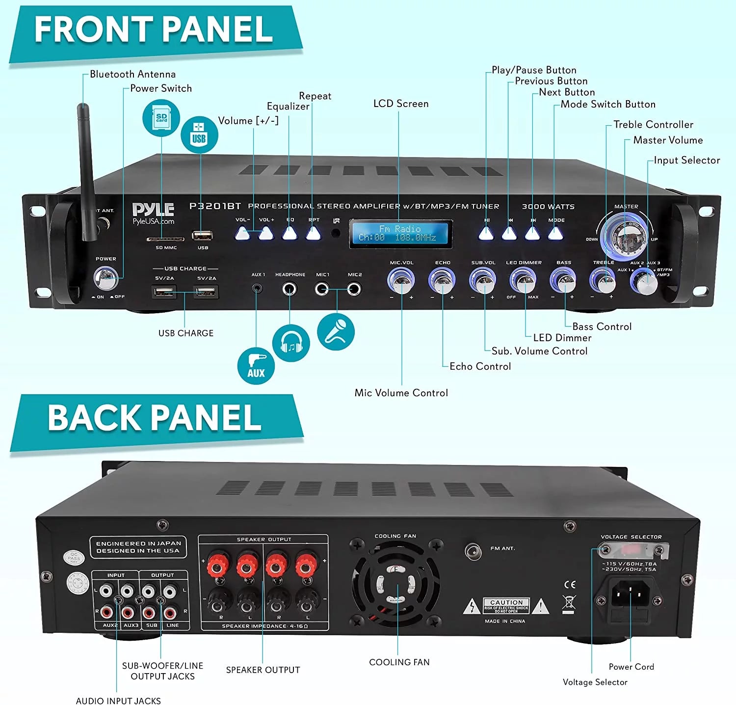 3000 Watt Pro Home Audio Multi Channel Bluetooth Hybrid Amplifier Receiver