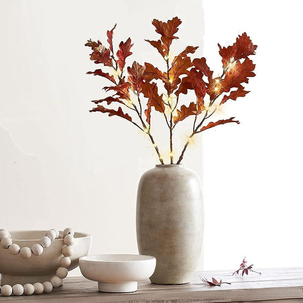 Lighted Red Oak Branches with Timer Battery Operated 25IN 24L LED, Tree Branch Lights for Fall Thanksgiving Halloween Christmas Decoration Indoor Outdoor