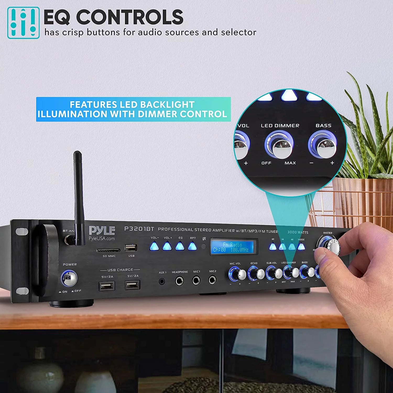3000 Watt Pro Home Audio Multi Channel Bluetooth Hybrid Amplifier Receiver