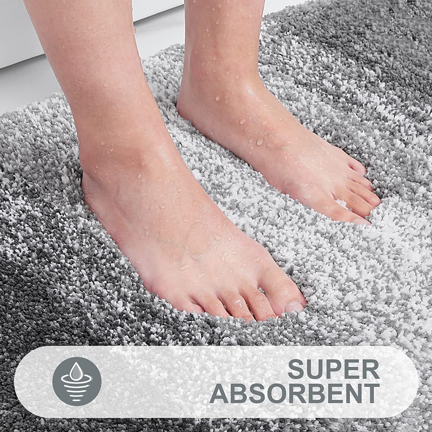 Luxury Bathroom Rug Mat 24X16, Extra Soft and Absorbent Microfiber Bath Rugs, Non-Slip Plush Shaggy Bath Carpet, Machine Wash Dry, Bath Mats for Bathroom Floor, Tub and Shower, Grey