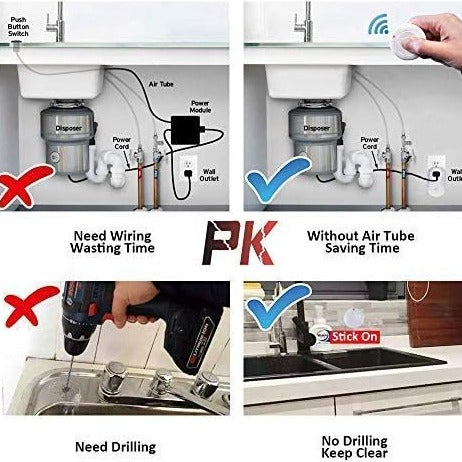 Garbage Disposal Wireless Switch Kit No Drilling on Sink Top, Remote Control Outlet Wireless Switch for Household Appliances, up to 100Ft. Range