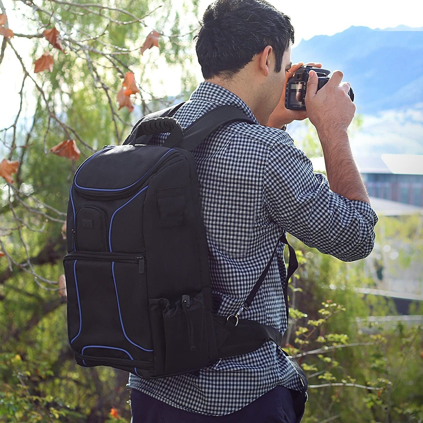 DSLR Camera Backpack Case - 15.6 Inch Laptop Compartment, Padded Custom Dividers, Tripod Holder, Rain Cover, Long-Lasting Durability and Storage Pockets - Compatible with Many Dslrs (Blue)