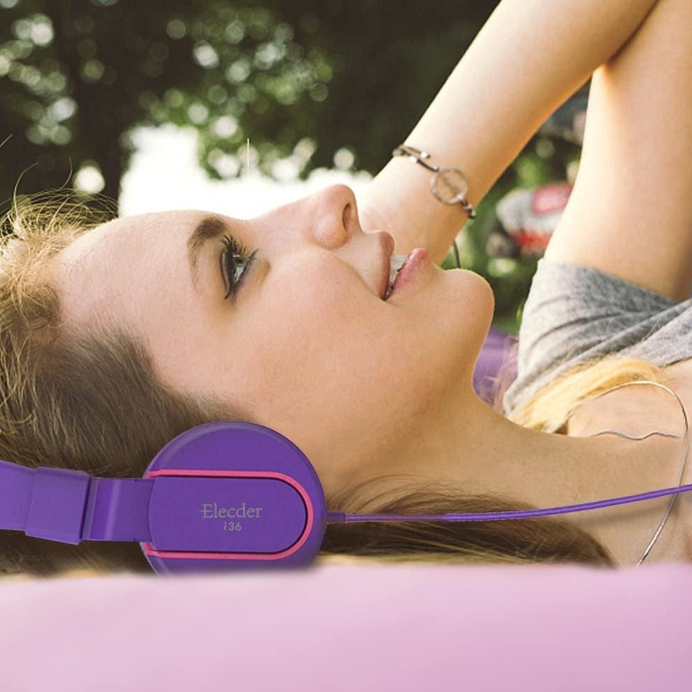 I36 Kids Headphones Children Girls Boys Teens Foldable Adjustable on Ear Headphones 3.5Mm Jack Compatible Cellphones Computer Kindle MP3/4 School Tablet Purple/Red