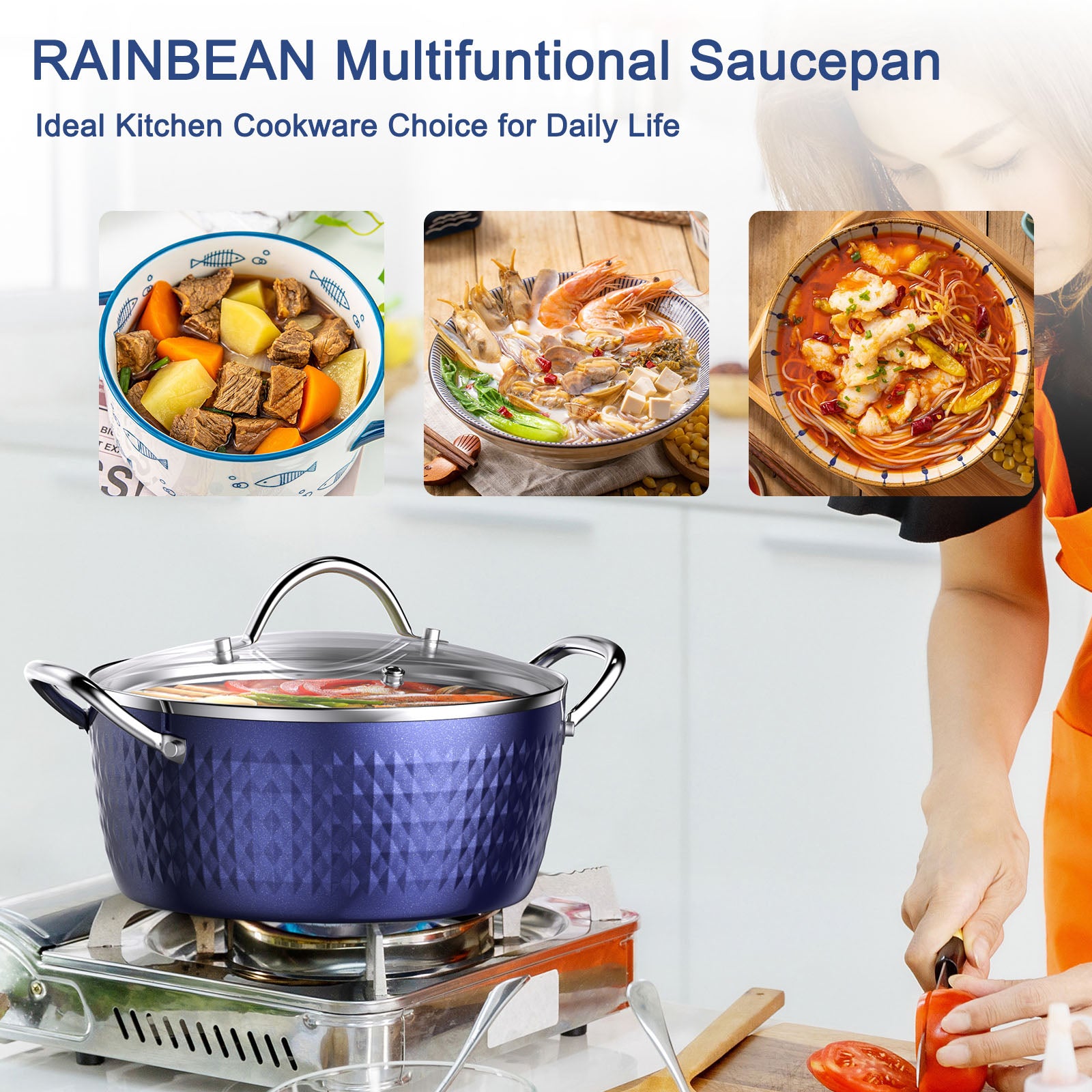 Casserole Dish, Induction Saucepan With Lid, 24cm 2.2L Stock Pots Non Stick Saucepan, Aluminum Ceramic Coating Cooking Pot Free, Suitable For All Hobs Types, Amazon Banned