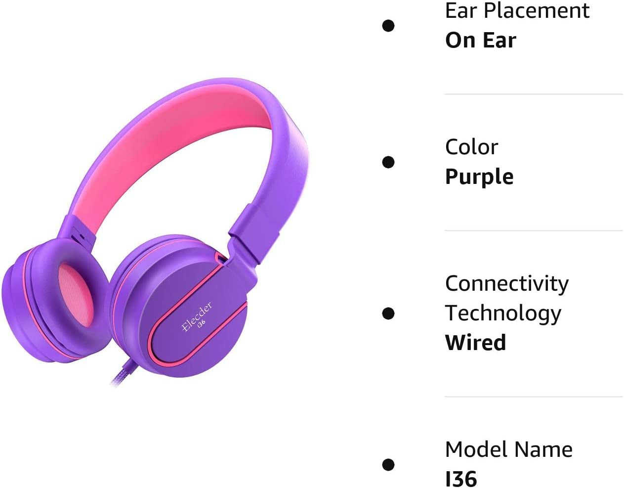 I36 Kids Headphones Children Girls Boys Teens Foldable Adjustable on Ear Headphones 3.5Mm Jack Compatible Cellphones Computer Kindle MP3/4 School Tablet Purple/Red