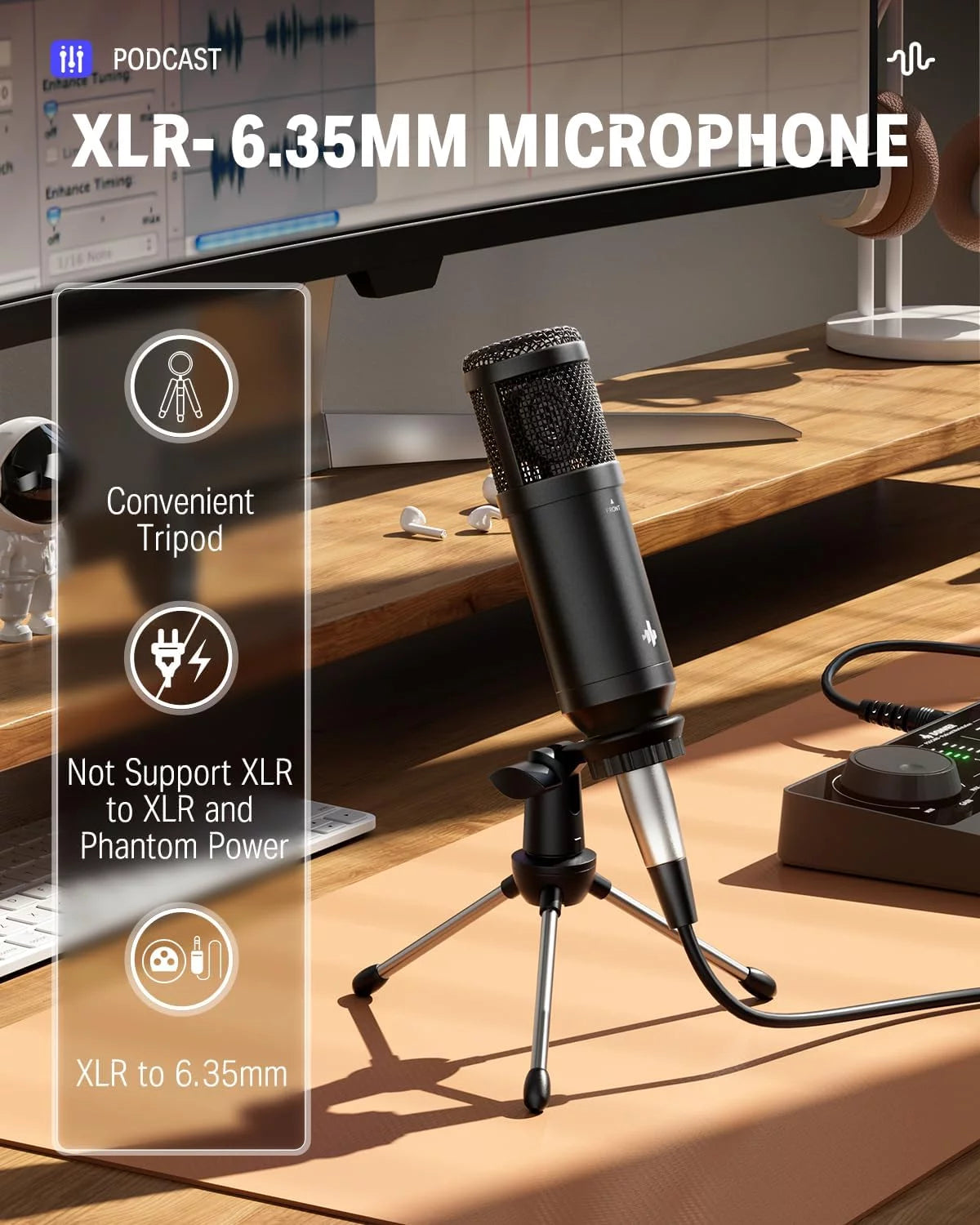 Podcast Equipment Bundle Kit with 6.35Mm Microphone, Multifunction Podcast Mixer with Audio Interface for Live Streaming, Music Recording, Fits Most PC, Smartphones, Tablets
