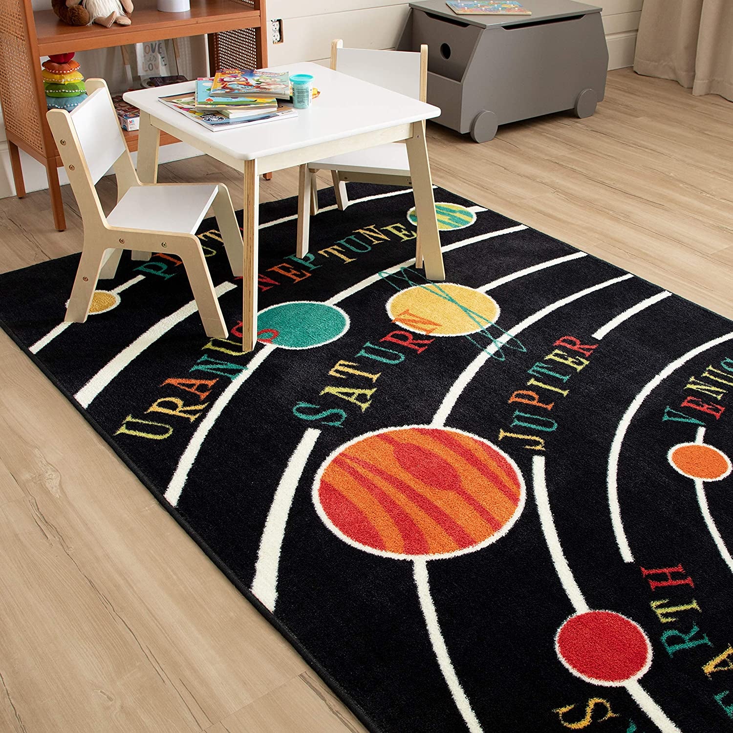 Black Aurora Solar System Indoor Space Area Rug (5'X8')