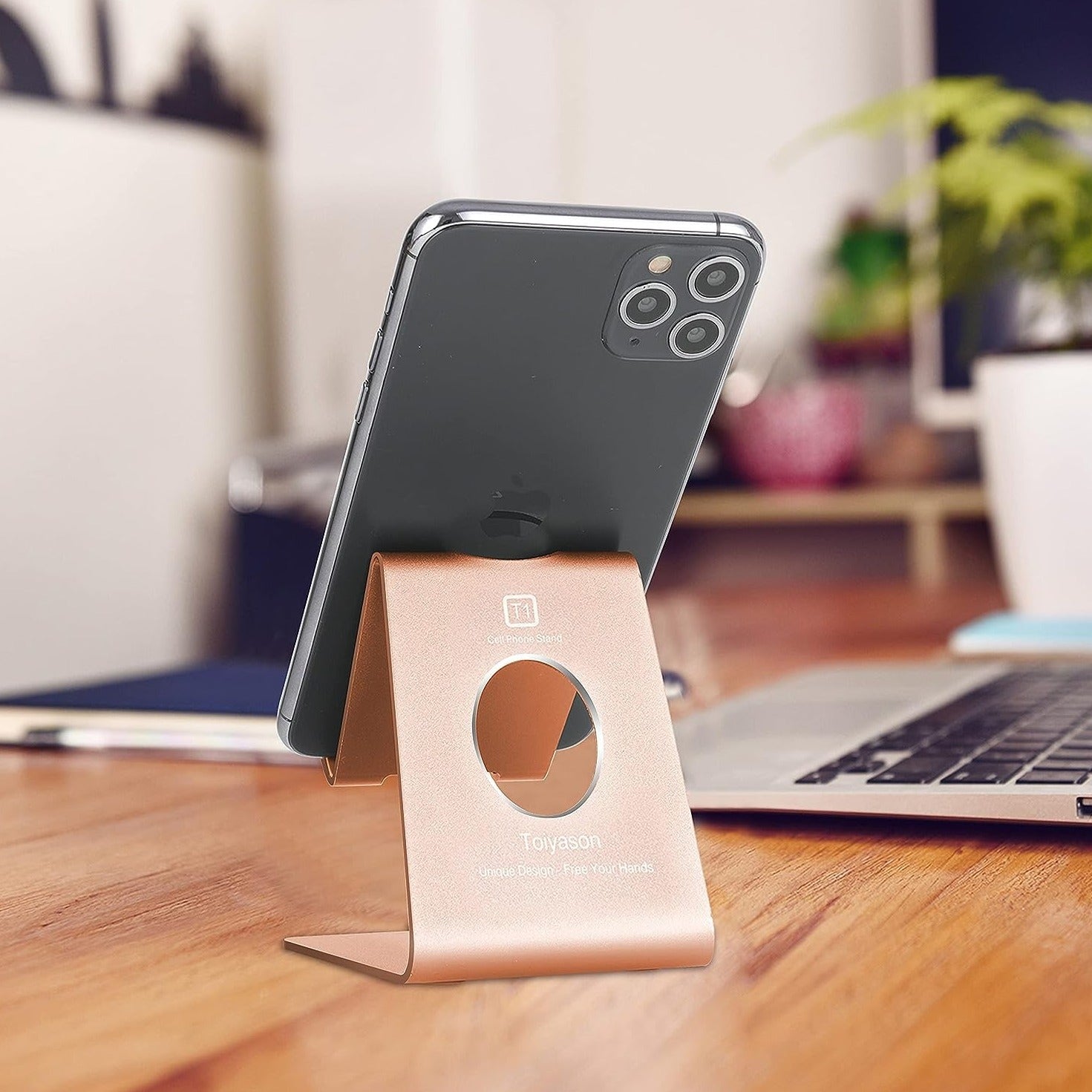 Cell Phone Stand Desk Phone Holder, Cradle, Dock, Compatible with All 4-8Inch Phones, Office Kitchen Traveling Accessories T1 Rose Gold