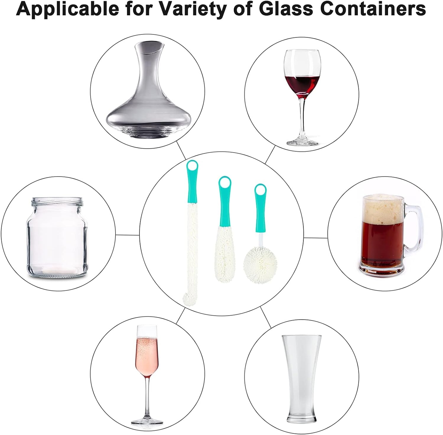 3 Pieces Wine Cleaning Brush Flexible Bottle Scourer with Stainless Steel Decanter Cleaning Balls Multi-Function Household Cleaning Tools for Goblets/Champagne Flutes/Cups/Glasses (Green)