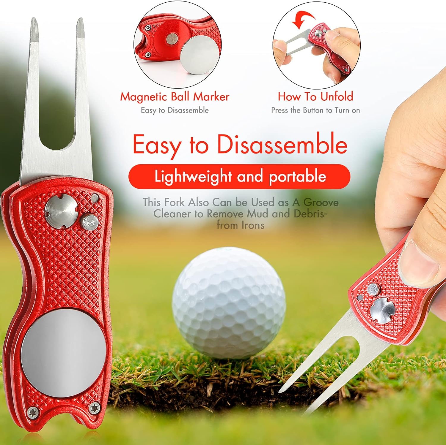 Accessories Set - PRO Retractable Club Brush, Microfiber Waffle Pattern Towel, Divot Repair Tool, Ball Marker - Club Cleaning Kit, Accessories for Men