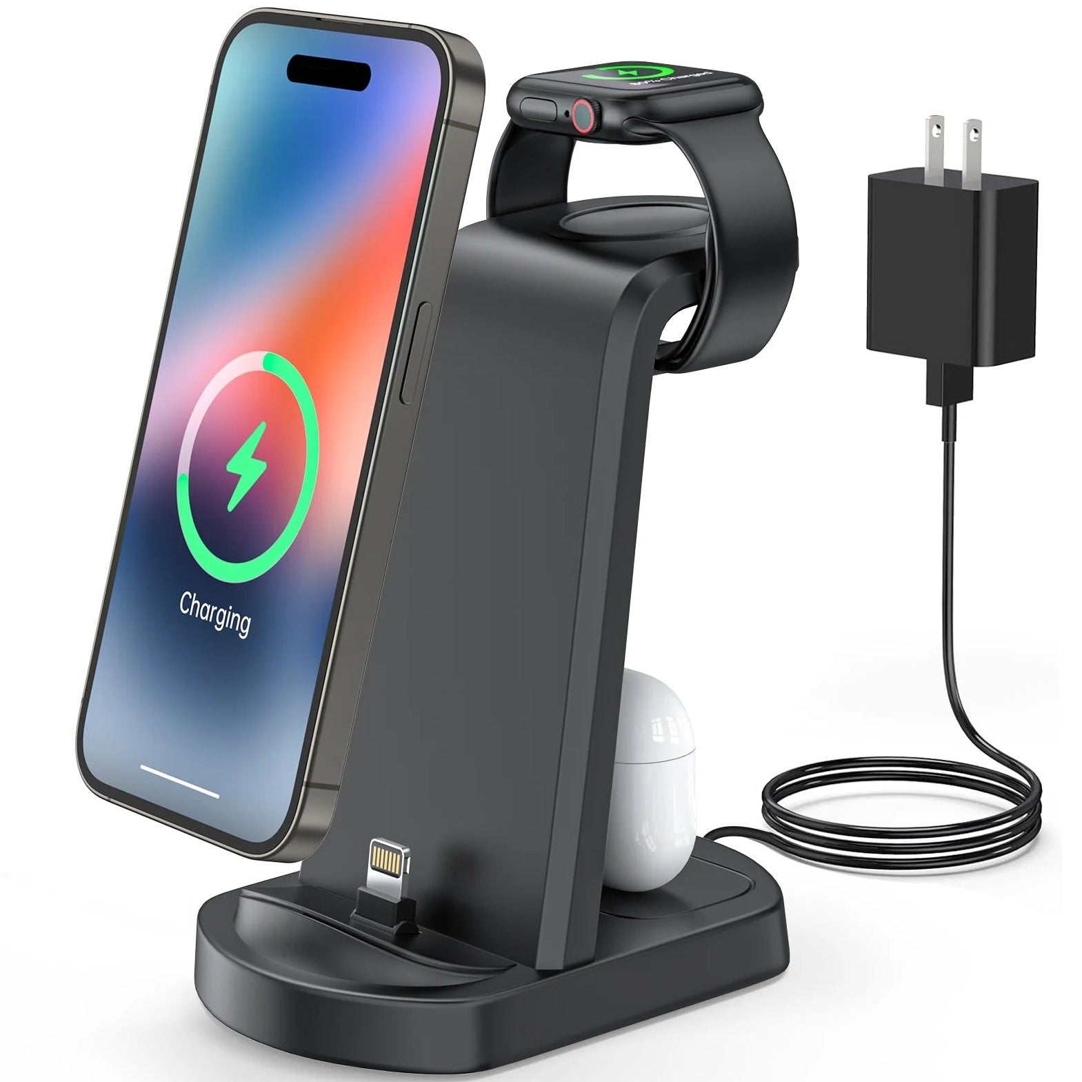 Charging Station for Apple Multiple Devices, 3 in 1 Fast Charging Dock Stand for Iphone 14 Pro Max/13/12/11/X/8 plus and Airpods 1/2/3/Pro, Wireless Charger for Apple Watch Ultra/8/7/6/Se/5/4/3/2