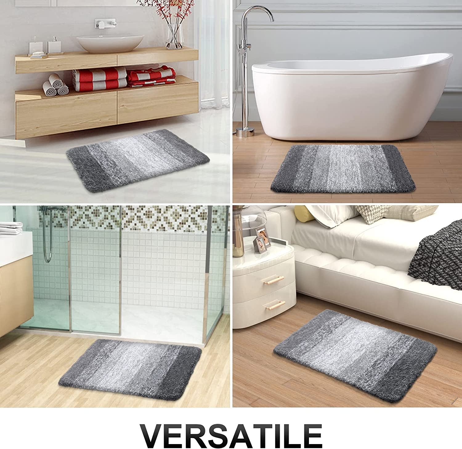 Luxury Bathroom Rug Mat 24X16, Extra Soft and Absorbent Microfiber Bath Rugs, Non-Slip Plush Shaggy Bath Carpet, Machine Wash Dry, Bath Mats for Bathroom Floor, Tub and Shower, Grey