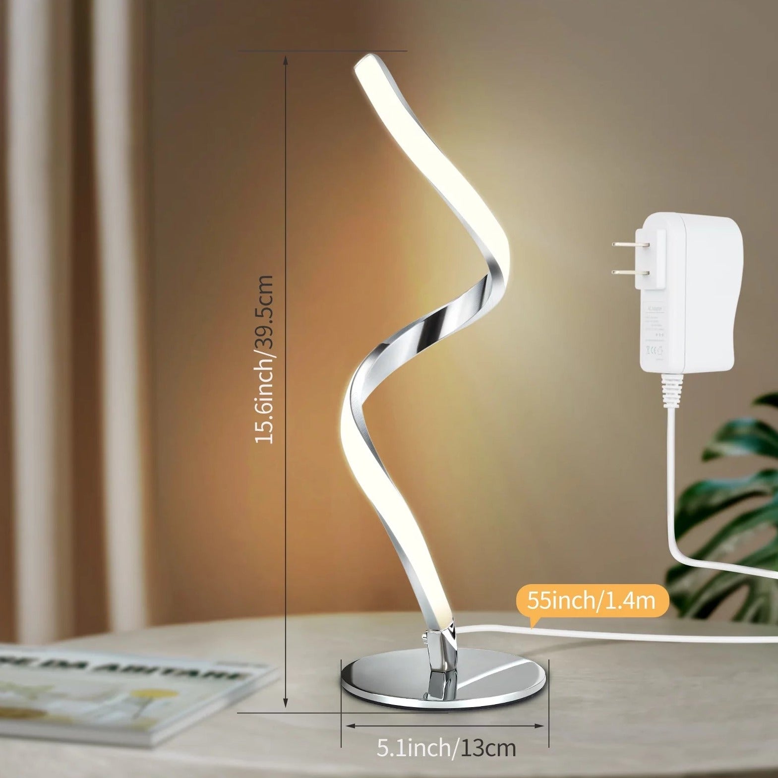 Modern Spiral Table Lamp - Touch Control Bedside Lamp, 3 Colors & Fully Stepless Dimmable Nightstand Lamps for Bedroom, Living Room & Office(3000K 4000K 5000K)