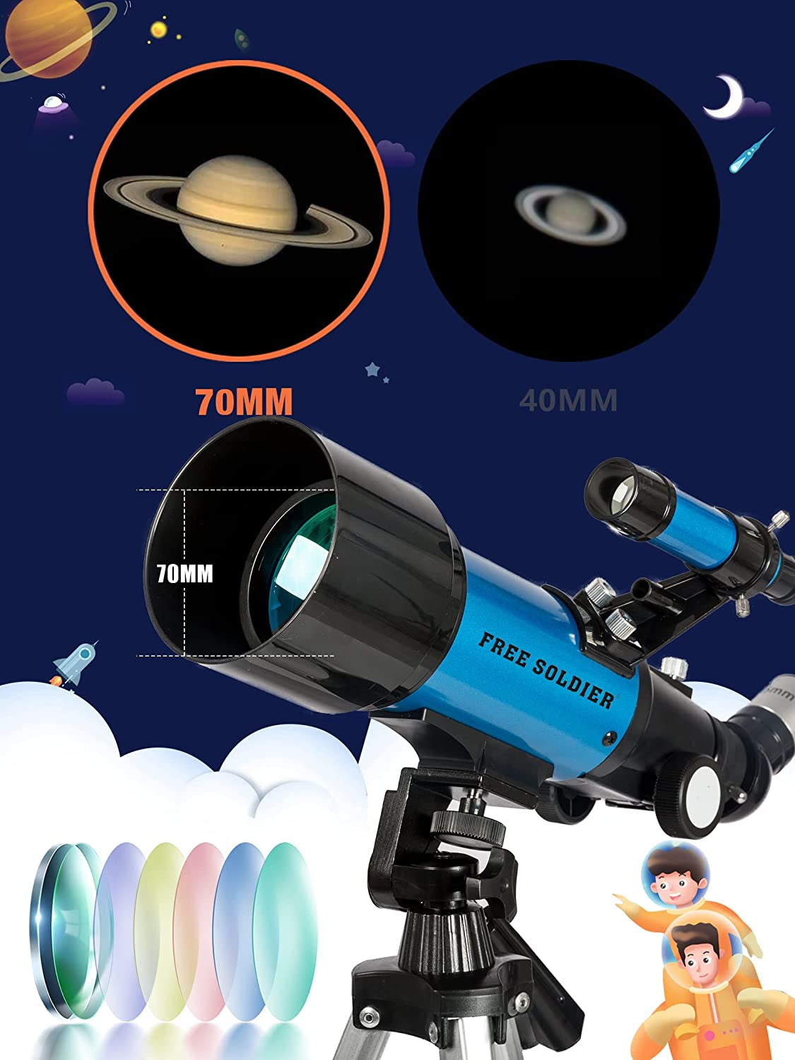 Telescope for Adults Astronomy Beginners - 70Mm Aperture and 400Mm Focal Length Professional Refractor Telescope with Remote Great Christmas Astronomy Gift with Gift Package, Blue