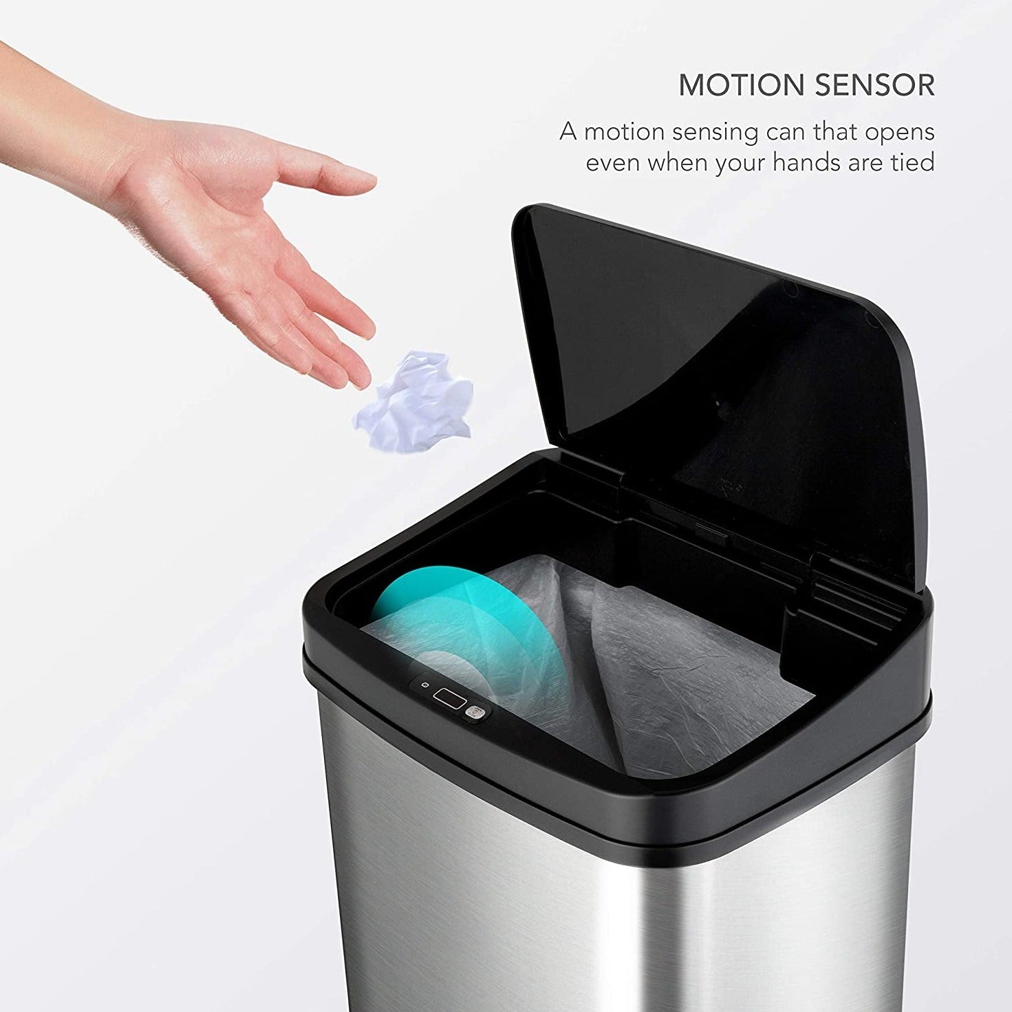 DZT-50-28 Automatic Touchless Motion Sensor Rectangular Trash Can, 13 Gal, Black Trim