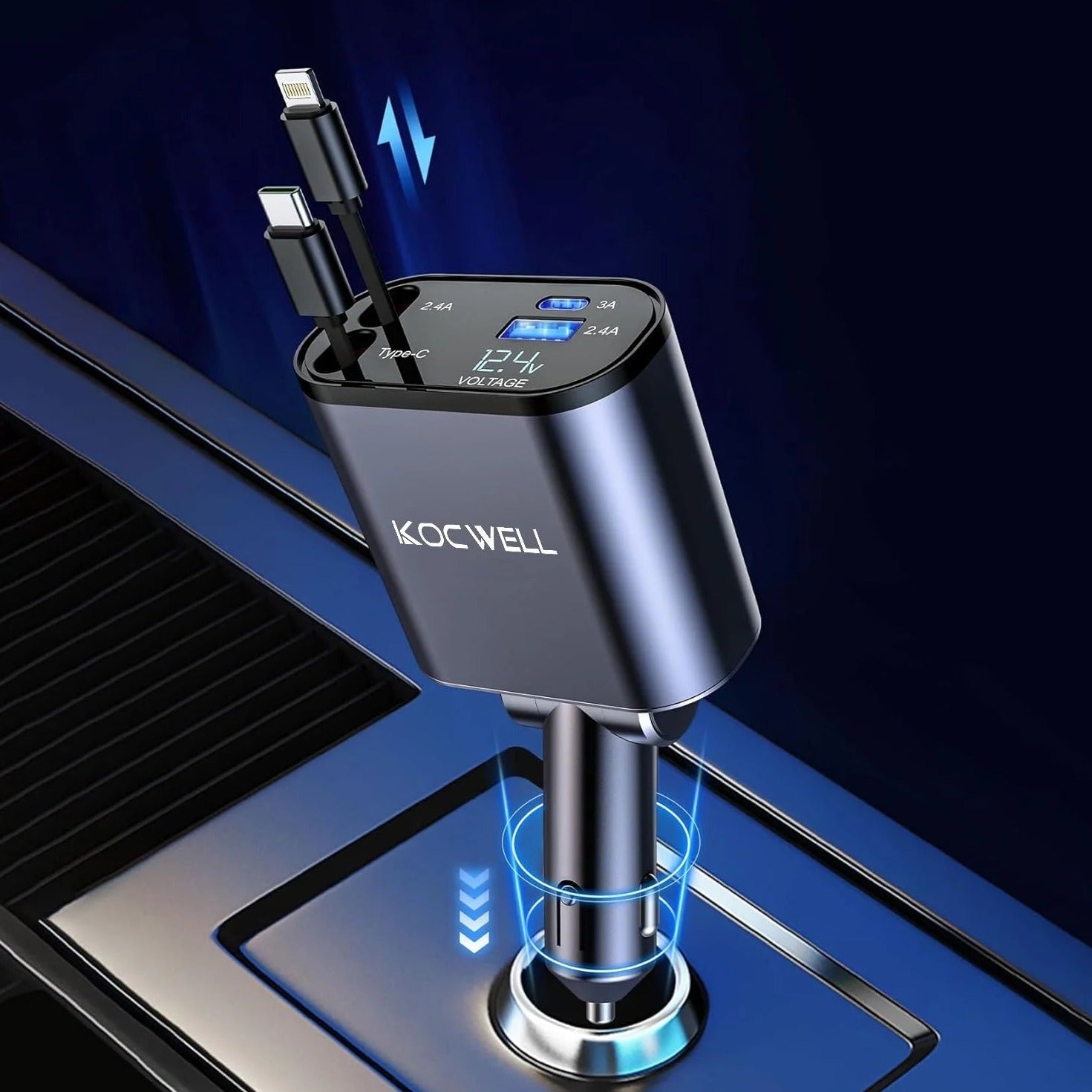 Retractable Car Charger, 100W 4 in 1 Super Fast Charge Car Phone Charger,Retractable Cables (31.5 Inch) and 2 USB Ports Car Charger Adapter for Iphone 15/14/13/12 Pro Max Xr,Ipad,Samsung,Pixel