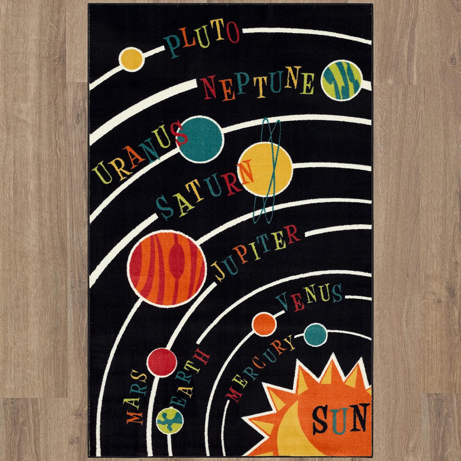 Black Aurora Solar System Indoor Space Area Rug (5'X8')