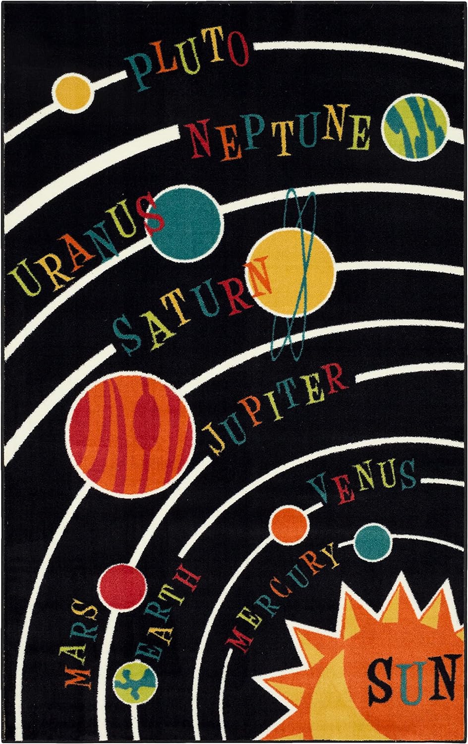 Black Aurora Solar System Indoor Space Area Rug (5'X8')