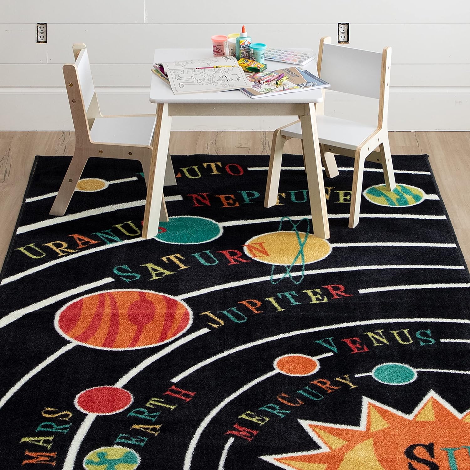 Black Aurora Solar System Indoor Space Area Rug (5'X8')