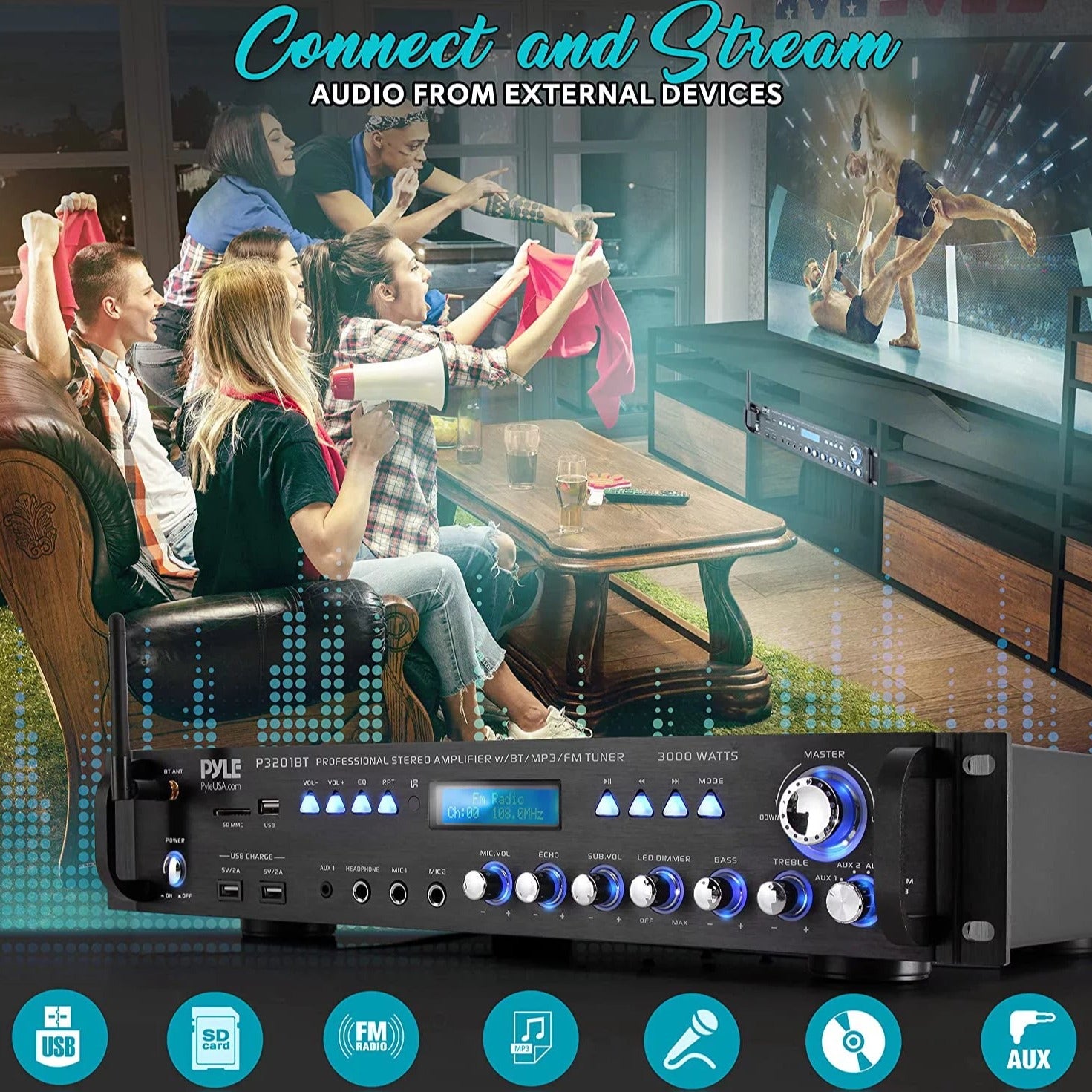 3000 Watt Pro Home Audio Multi Channel Bluetooth Hybrid Amplifier Receiver