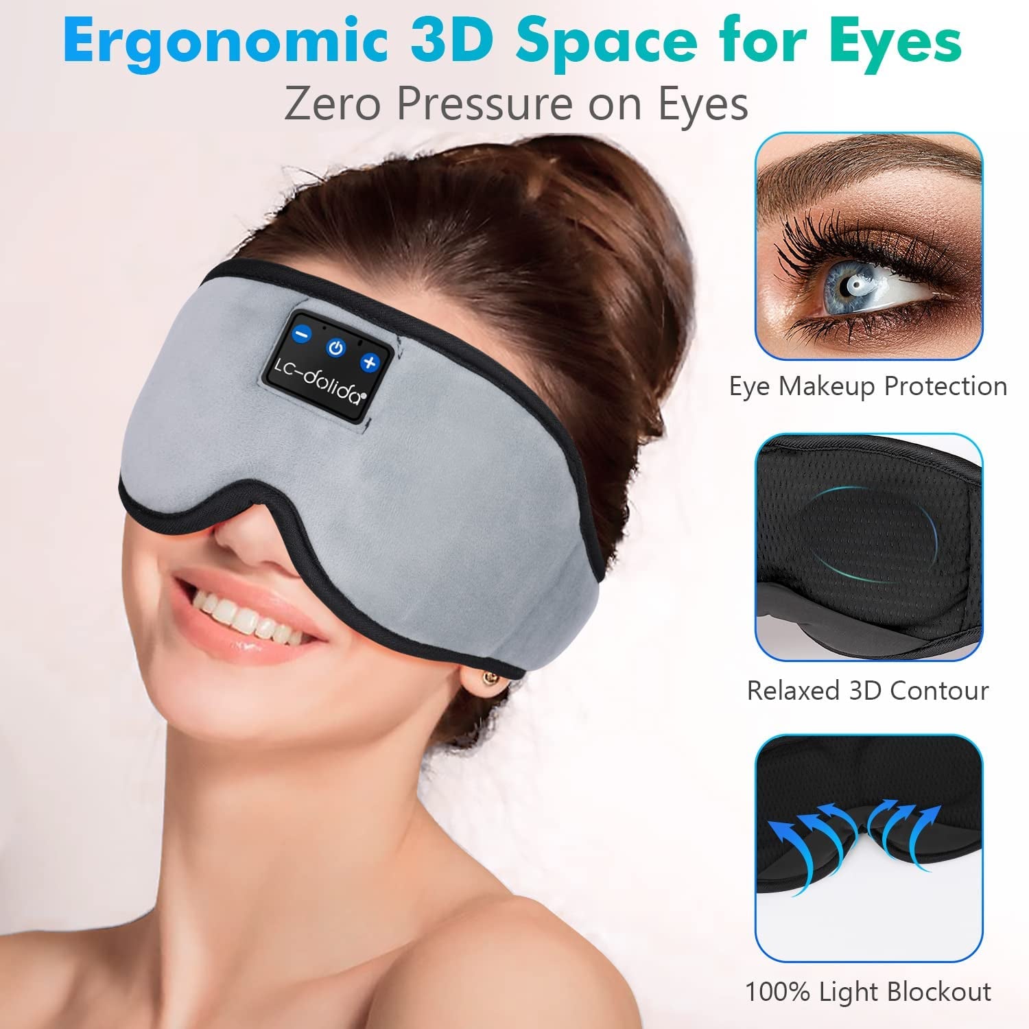 Sleep Headphones Bluetooth Sleep Mask,3D Wireless Music Eye Mask Bluetooth Headband Sleeping Cover Mask for Side Sleepers, Nap, Insomnia, Air Travel, Meditation, Tech Gadgets Unique Gifts