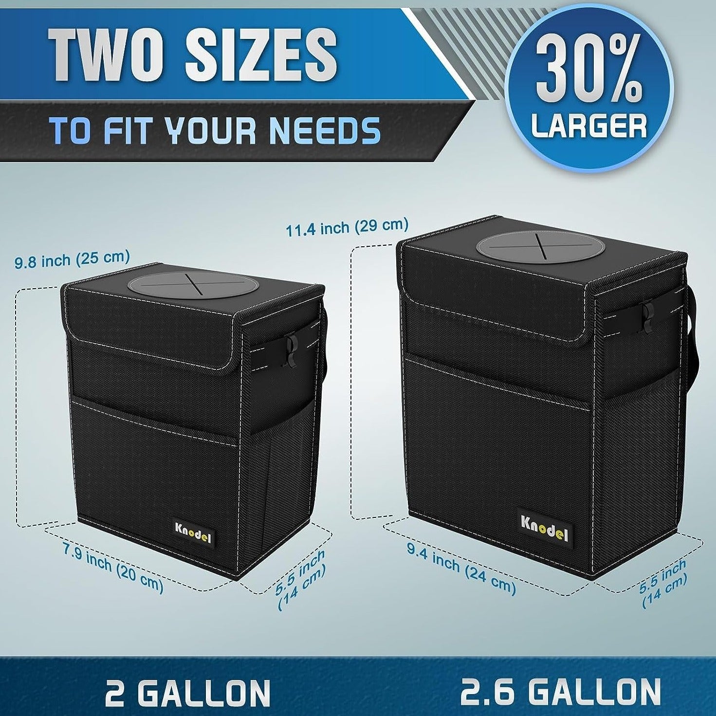 KNODEL Car Trash Can, Waterproof Garbage Can/Bag with Lid, 600D Leak-Proof Trash Bin, Car Trash Hanging (Medium, Black)