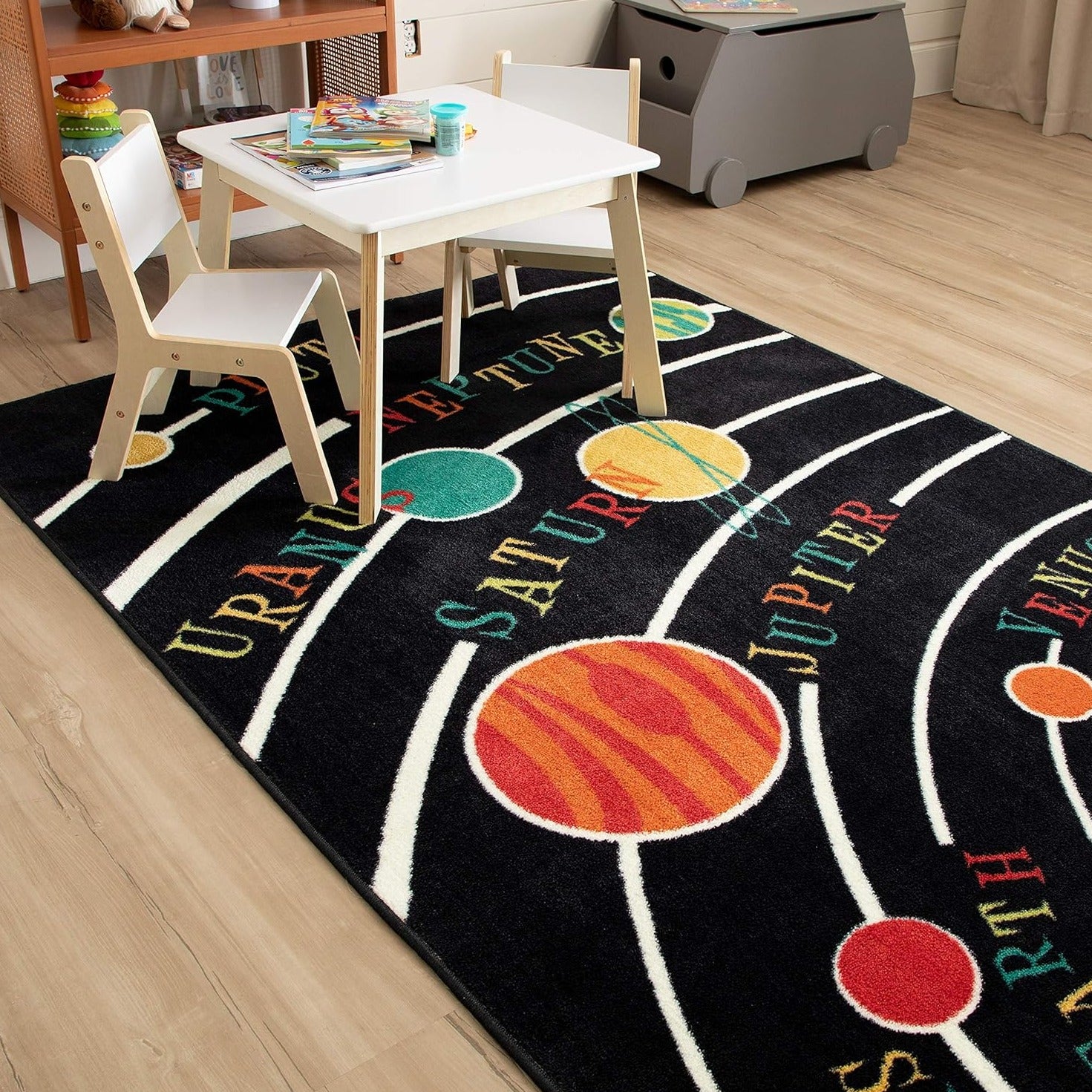 Black Aurora Solar System Indoor Space Area Rug (5'X8')
